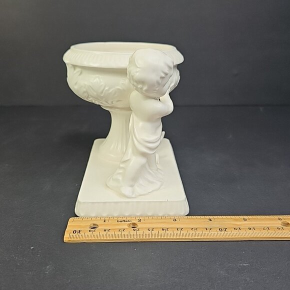 Vintage Japanese Cherub Cupid Doves Romantic 5” Ivory Ceramic Vase/Planter Japan - Picture 9 of 15